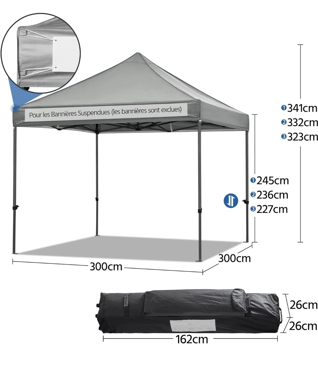 image de Tonnelle 3X3 gris pliable